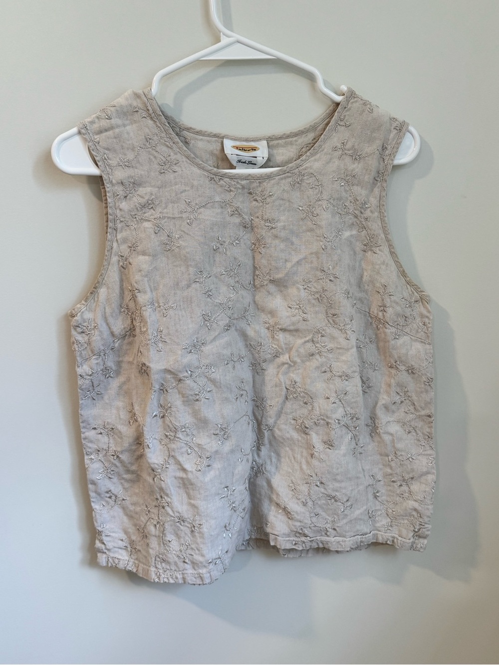Talbots Cream Embroidered Linen Tank